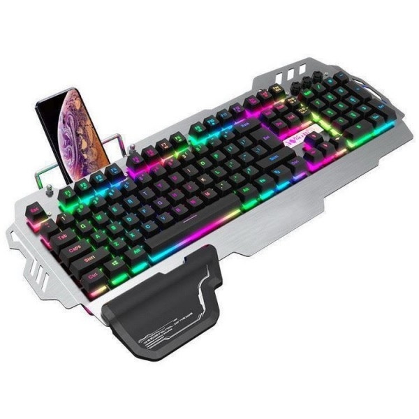 Teclado mecánico de juegos con cable con porta móvil y soporte carpiano eje verde muy rápido