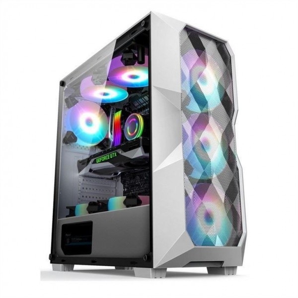 Mediados de-torre de la circulación de aire ATX de la caja del ordenador de la circulación de aire ARGB con Mesh Front Panel poligonal que iluminación de la ayuda tres el 12cm ARGB