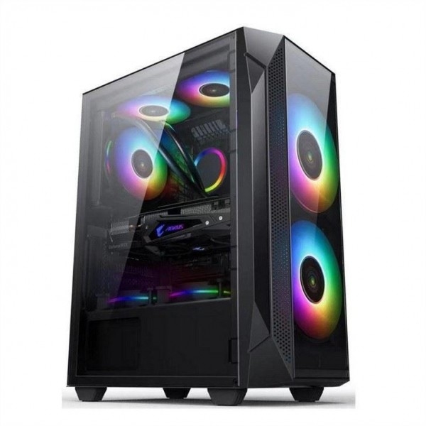 ETEK ATX/Matx Casilla de computadora Panel de vidrio templado en los ventiladores de soporte lateral y delantero 2x14cm o 3x12cm en el soporte frontal Rad