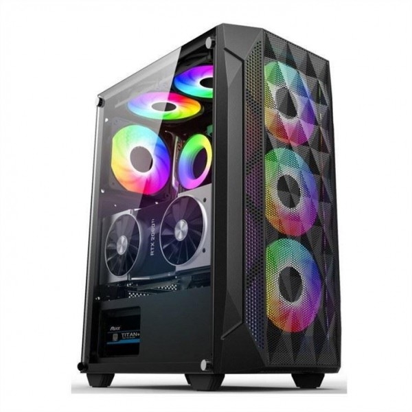 ETEK - ATX/Matx Casilla de computadora Panel de vidrio templado sobre la malla lateral prensada Panel frontal de soporte Radiador refrigerado por agua