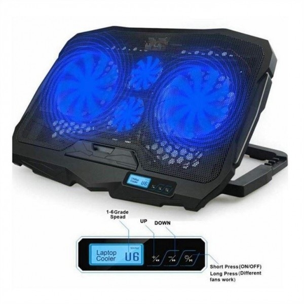 ETEK - Refrigerador de computadoras portátiles con pantalla de información 4 ventiladores de 17 pulgadas para pantallas grandes