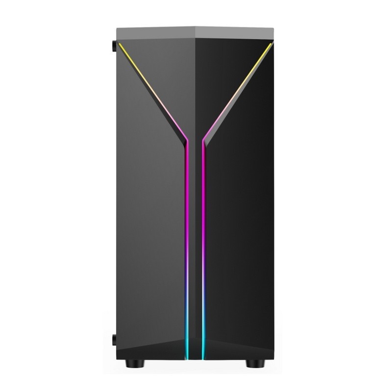 ETEK Casilla de computadora elegante simétrica ARGB LED con banda de vidrio templado Panel lateral de entrada y salida superior con red magnética de polvo