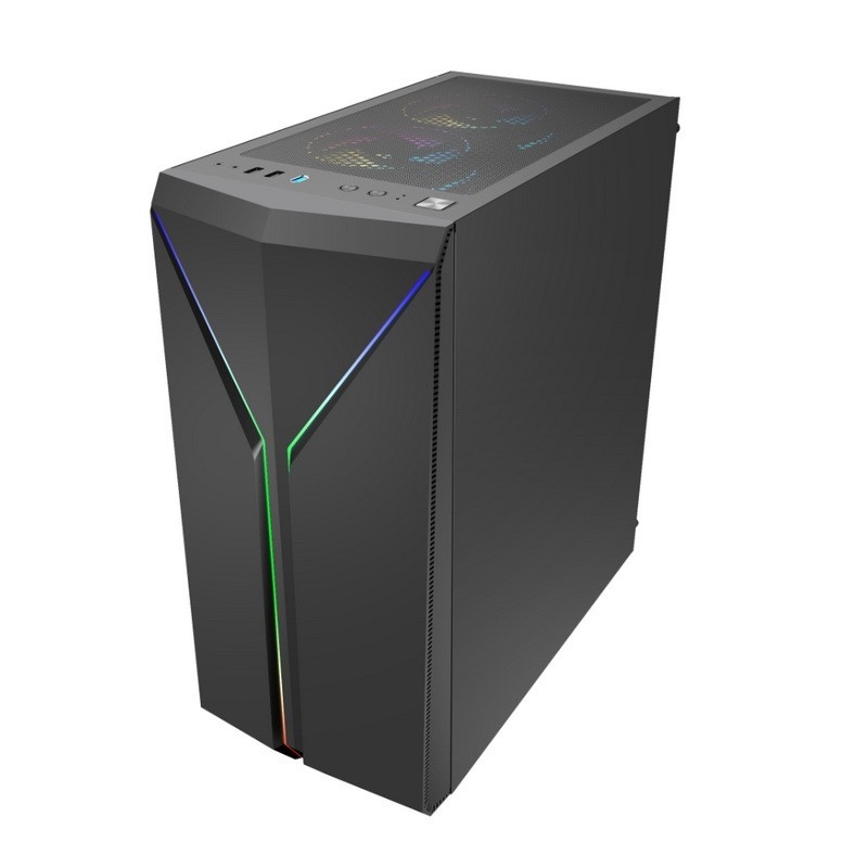 ETEK Casilla de computadora elegante simétrica ARGB LED con banda de vidrio templado Panel lateral de entrada y salida superior con red magnética de polvo