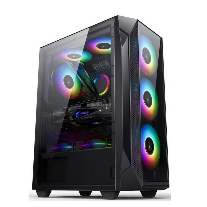 ETEK ATX/Matx Casilla de computadora Panel de vidrio templado en los ventiladores de soporte lateral y delantero 2x14cm o 3x12cm en el soporte frontal Rad