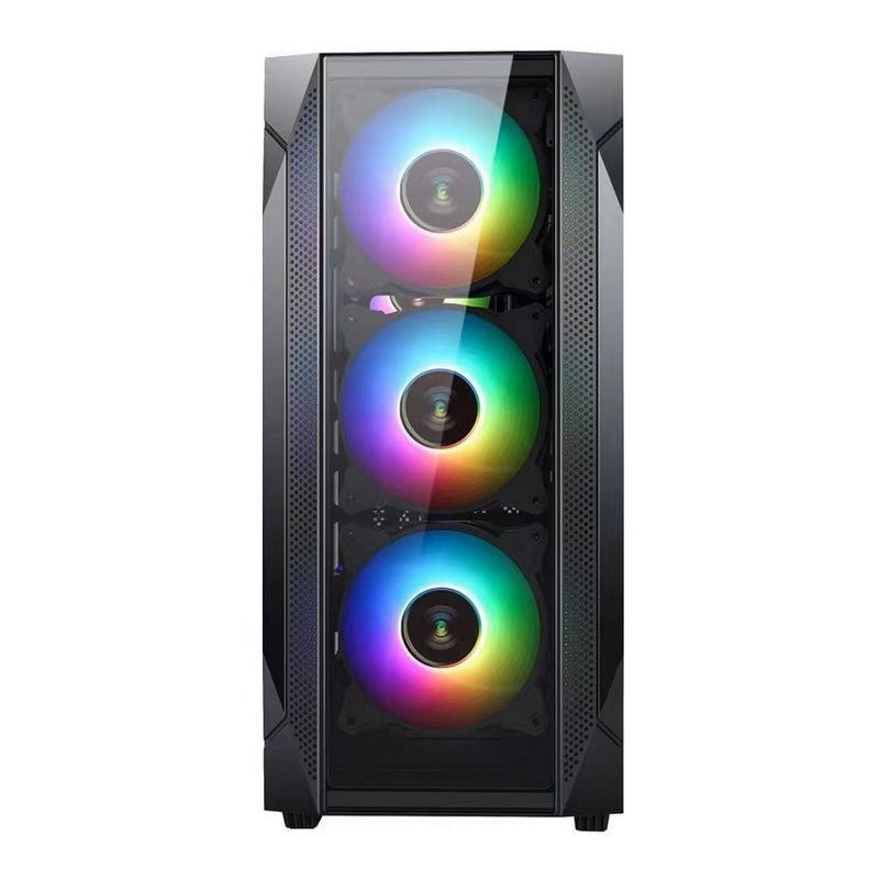 ETEK ATX/Matx Casilla de computadora Panel de vidrio templado en los ventiladores de soporte lateral y delantero 2x14cm o 3x12cm en el soporte frontal Rad