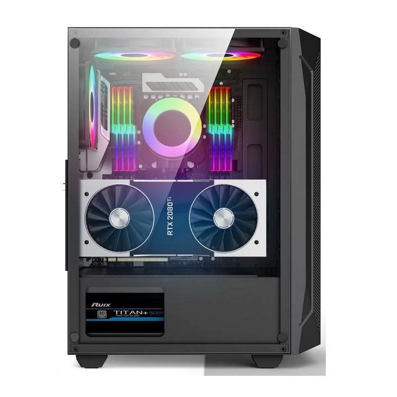 ETEK ATX/Matx Casilla de computadora Panel de vidrio templado en los ventiladores de soporte lateral y delantero 2x14cm o 3x12cm en el soporte frontal Rad