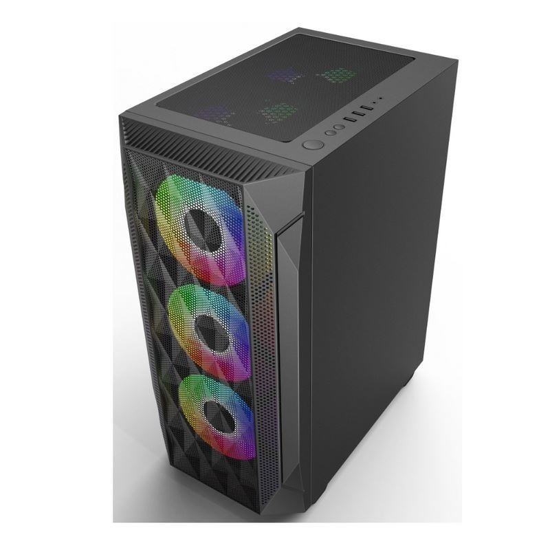 ETEK - ATX/Matx Casilla de computadora Panel de vidrio templado sobre la malla lateral prensada Panel frontal de soporte Radiador refrigerado por agua