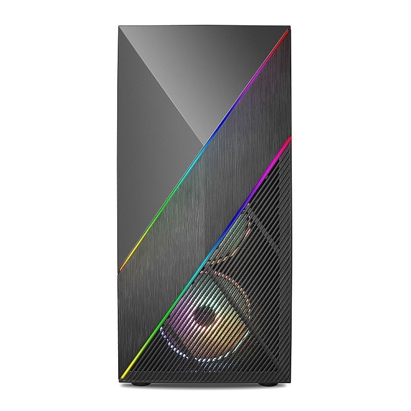 ETEK - PC Mid Tower Case Panel frontal irregular y de malla con banda LED ARGB, Panel lateral de vidrio templado, panel superior de entrada y salida