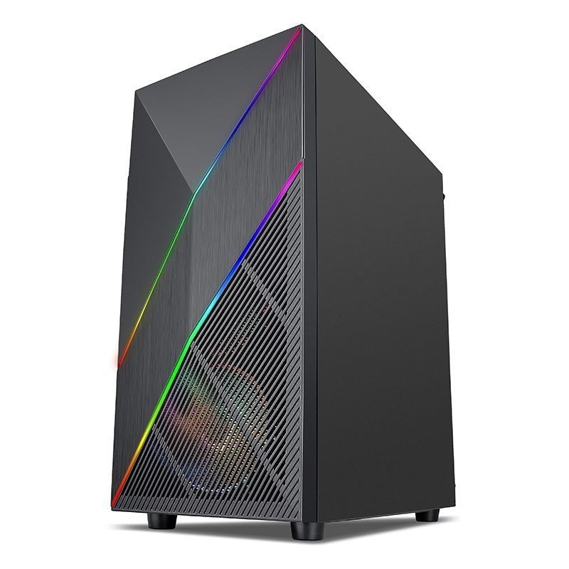 ETEK - PC Mid Tower Case Panel frontal irregular y de malla con banda LED ARGB, Panel lateral de vidrio templado, panel superior de entrada y salida
