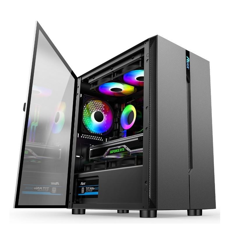 Equipo de ordenador ETEK - panel izquierdo de apertura Fuente de alimentación Monte inferior Ventiladores RGB instalables Panel simple y generoso