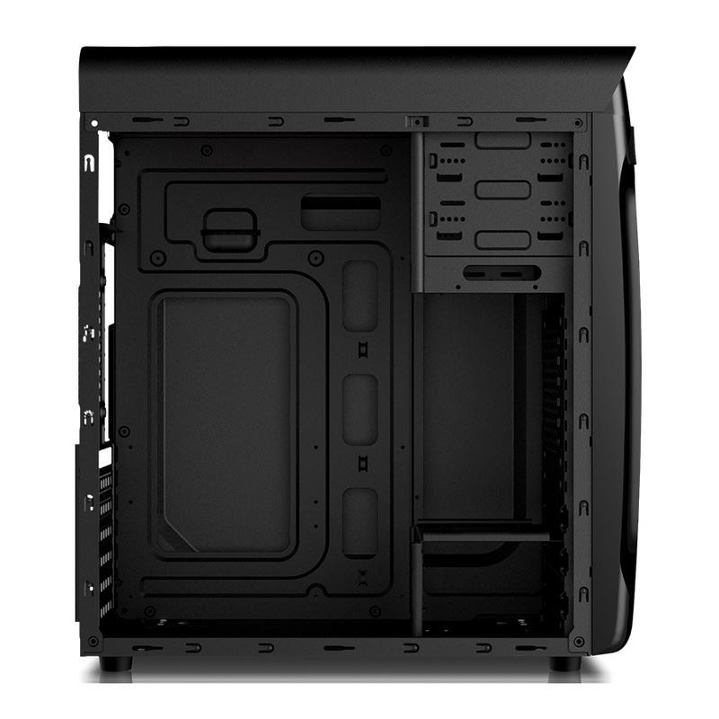 ETEK ATX Casilla de la torre media Panel frontal y lateral acrílico Vista lateral completa en blanco y negro