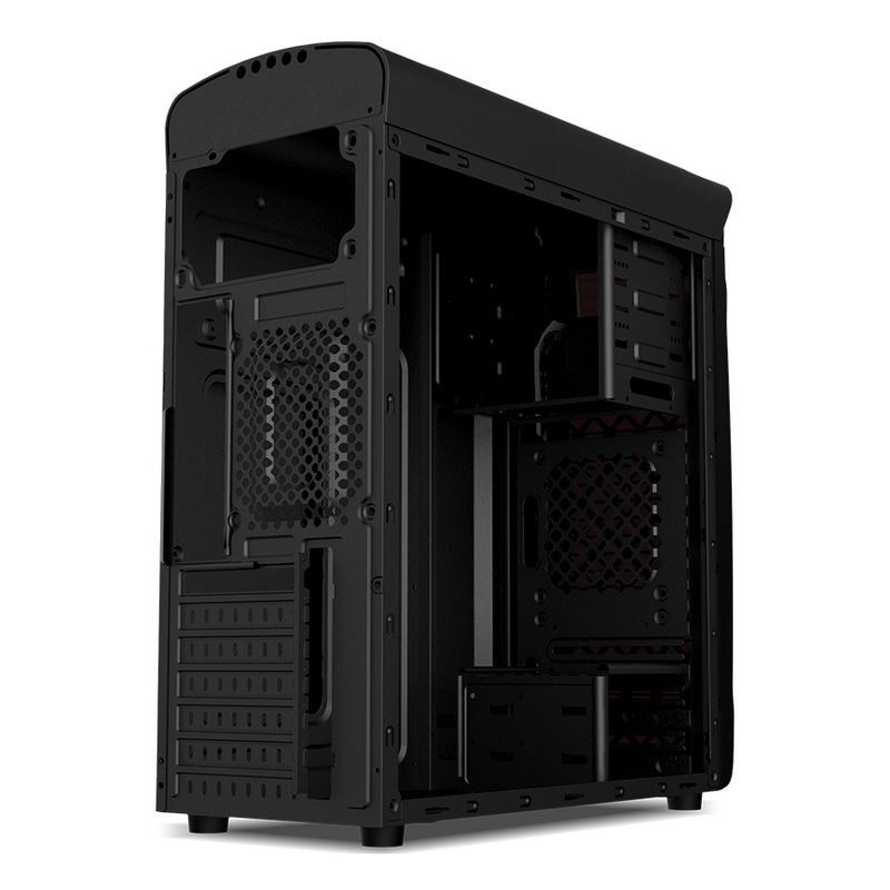 ETEK ATX Casilla de la torre media Panel frontal y lateral acrílico Vista lateral completa en blanco y negro