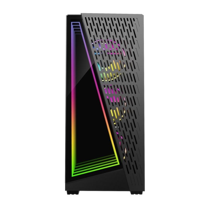 Los ventiladores ARGB compatibles con el efecto túnel del tiempo Dazzle en blanco y negro de 12 cm están disponibles. El panel lateral es de vidrio templado.