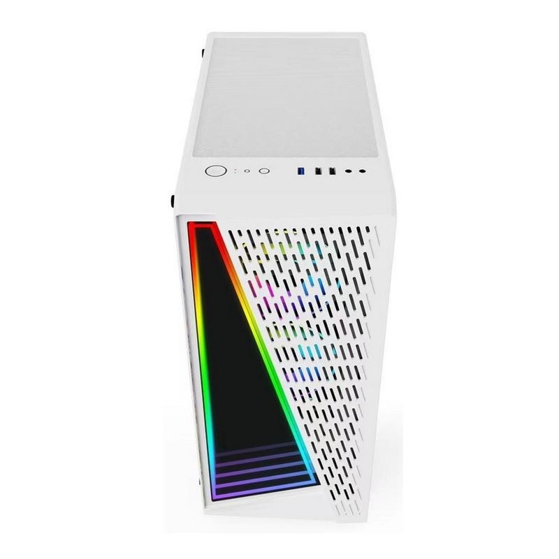 Los ventiladores ARGB compatibles con el efecto túnel del tiempo Dazzle en blanco y negro de 12 cm están disponibles. El panel lateral es de vidrio templado.