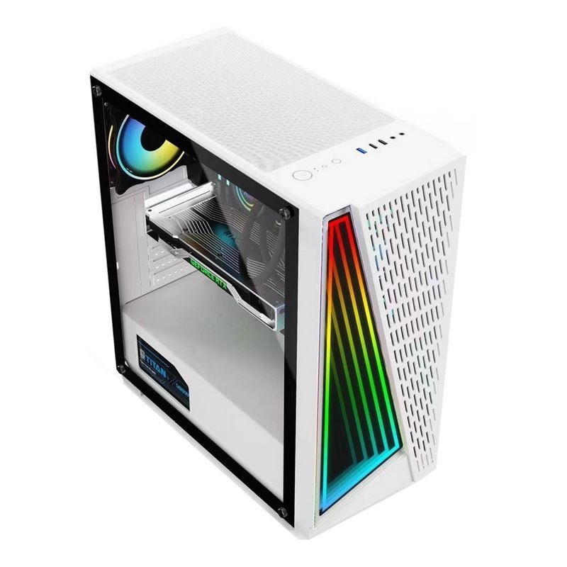Los ventiladores ARGB compatibles con el efecto túnel del tiempo Dazzle en blanco y negro de 12 cm están disponibles. El panel lateral es de vidrio templado.