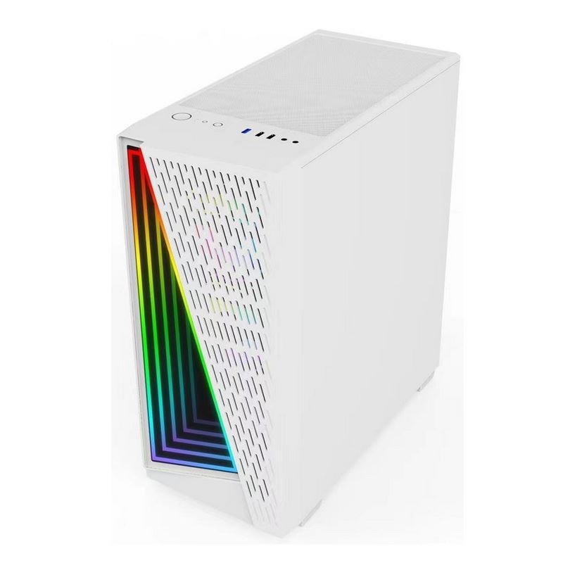 Los ventiladores ARGB compatibles con el efecto túnel del tiempo Dazzle en blanco y negro de 12 cm están disponibles. El panel lateral es de vidrio templado.