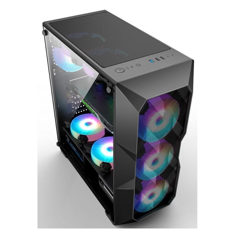 Mediados de-torre de la circulación de aire ATX de la caja del ordenador de la circulación de aire ARGB con Mesh Front Panel poligonal que iluminación de la ayuda tres el 12cm ARGB