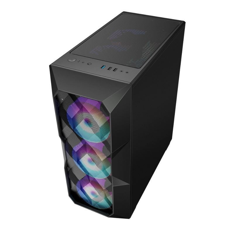 Mediados de-torre de la circulación de aire ATX de la caja del ordenador de la circulación de aire ARGB con Mesh Front Panel poligonal que iluminación de la ayuda tres el 12cm ARGB