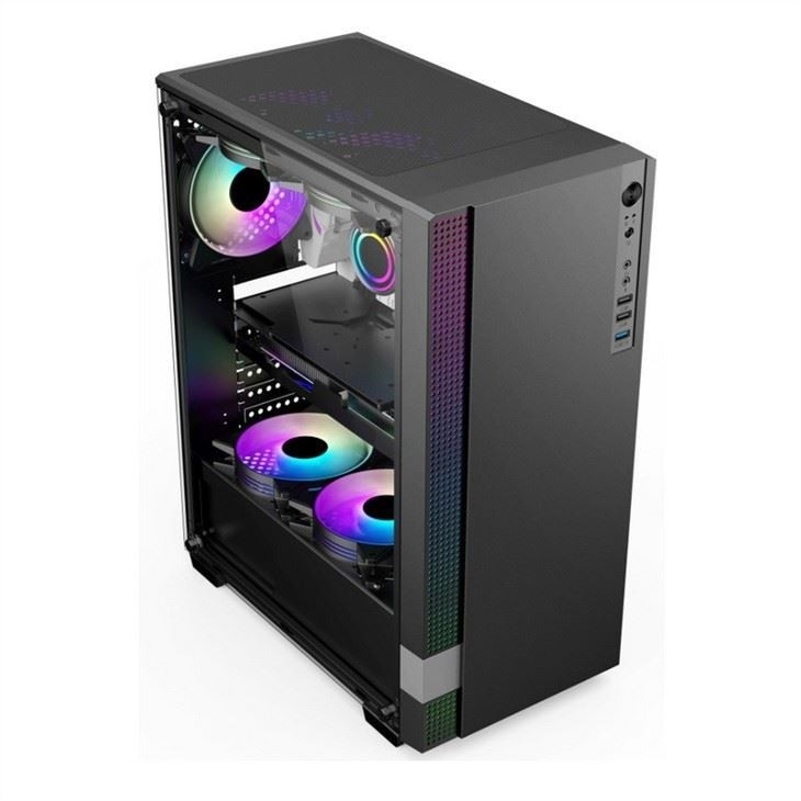 Caso de juegos para PC de la torre media ETEK Caso de juegos para PC de la torre media ATX Caso de computadora soporte 6 ventiladores ARGB, Pandel de lado de vidrio templado.