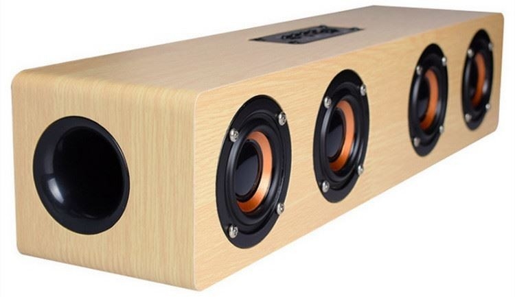 Altavoz de alta fidelidad inalámbrico Bluetooth de madera de 4000 mah, barra de sonido portátil AUX, manos libres para TV