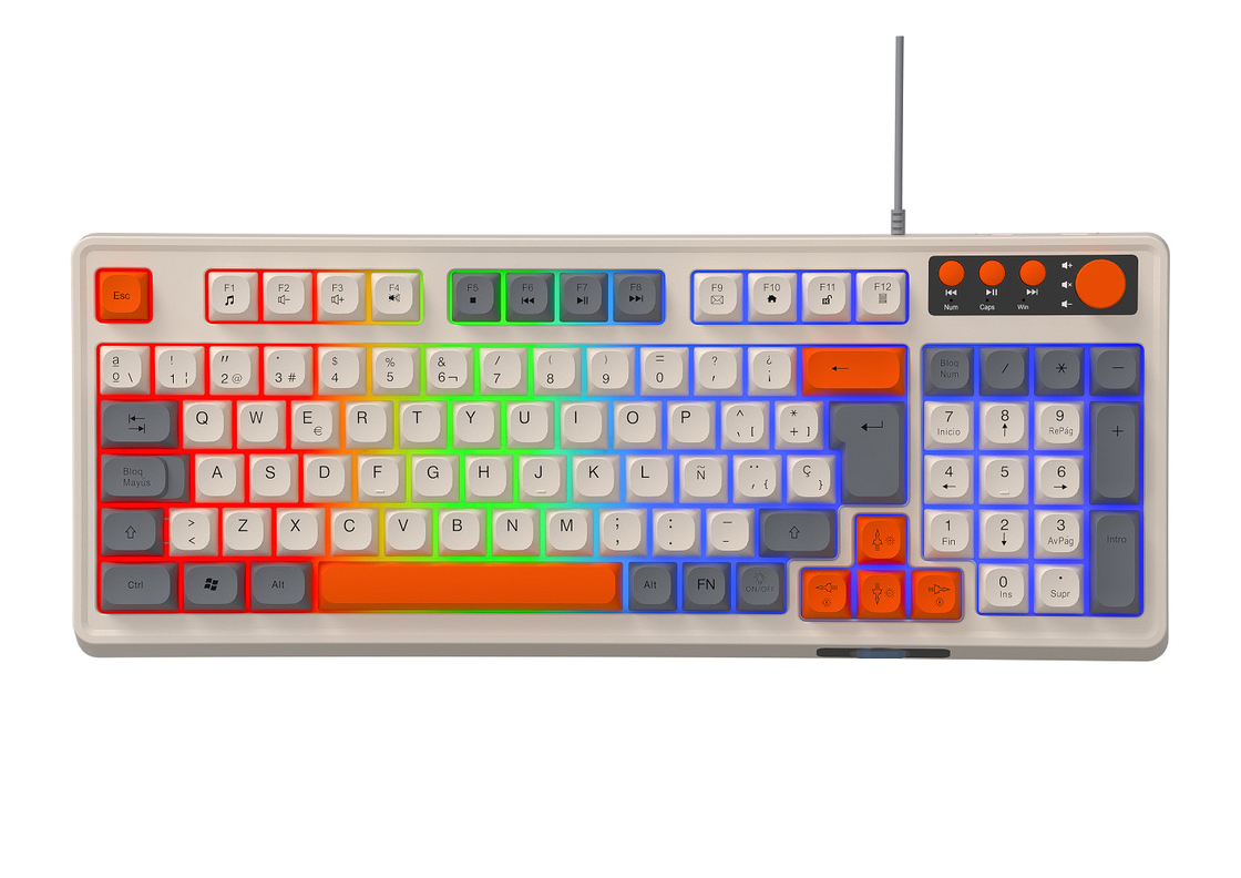 94 + 4 Pcs teclas multimedia led arco iris retroiluminado teclado multimedia de juego para juegos