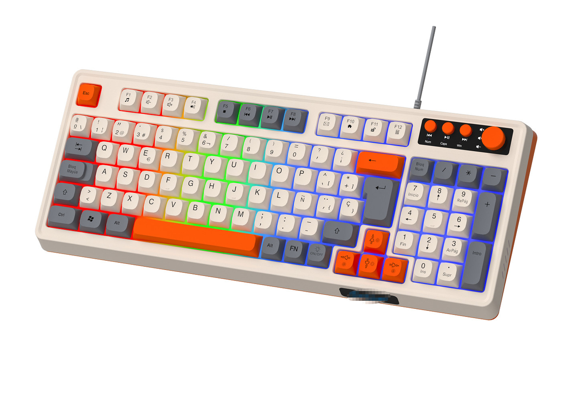 94 + 4 Pcs teclas multimedia led arco iris retroiluminado teclado multimedia de juego para juegos
