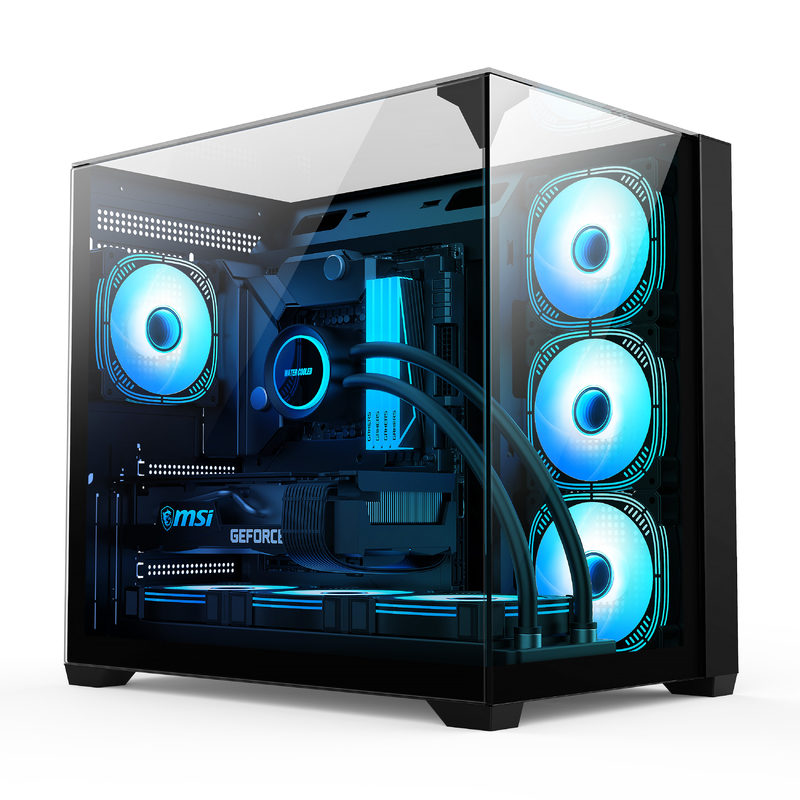 Chasis de vidrio de tres lados soporta tarjetas base ATX de tamaño completo Cuerpo de computadora para usuarios que necesitan una expansibilidad de enfriamiento eficiente