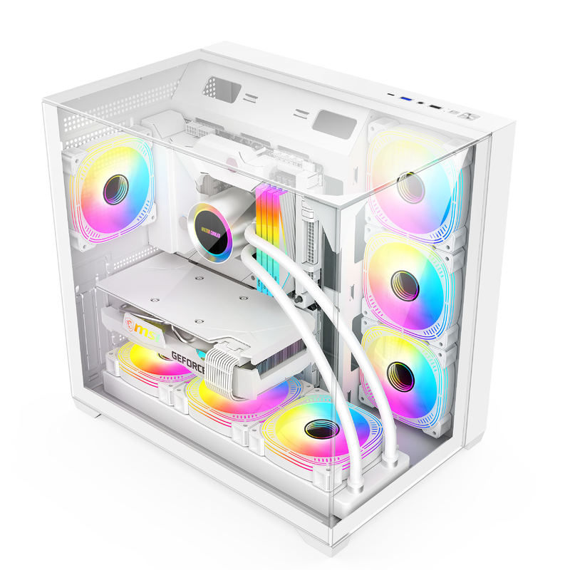 Chasis de vidrio de tres lados soporta tarjetas base ATX de tamaño completo Cuerpo de computadora para usuarios que necesitan una expansibilidad de enfriamiento eficiente