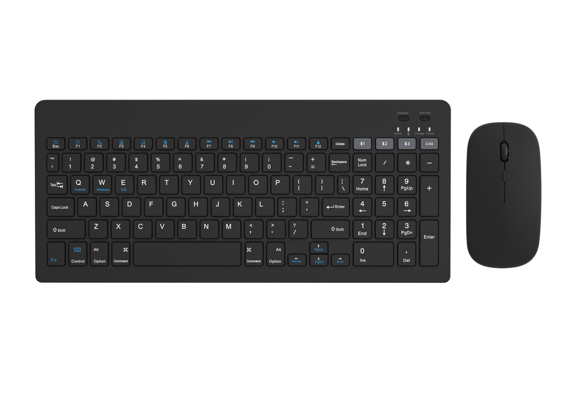 Teclado inalámbrico minimalista de 99 teclas de color negro con carga inalámbrica Multi-DPI ratón 4D para oficinas