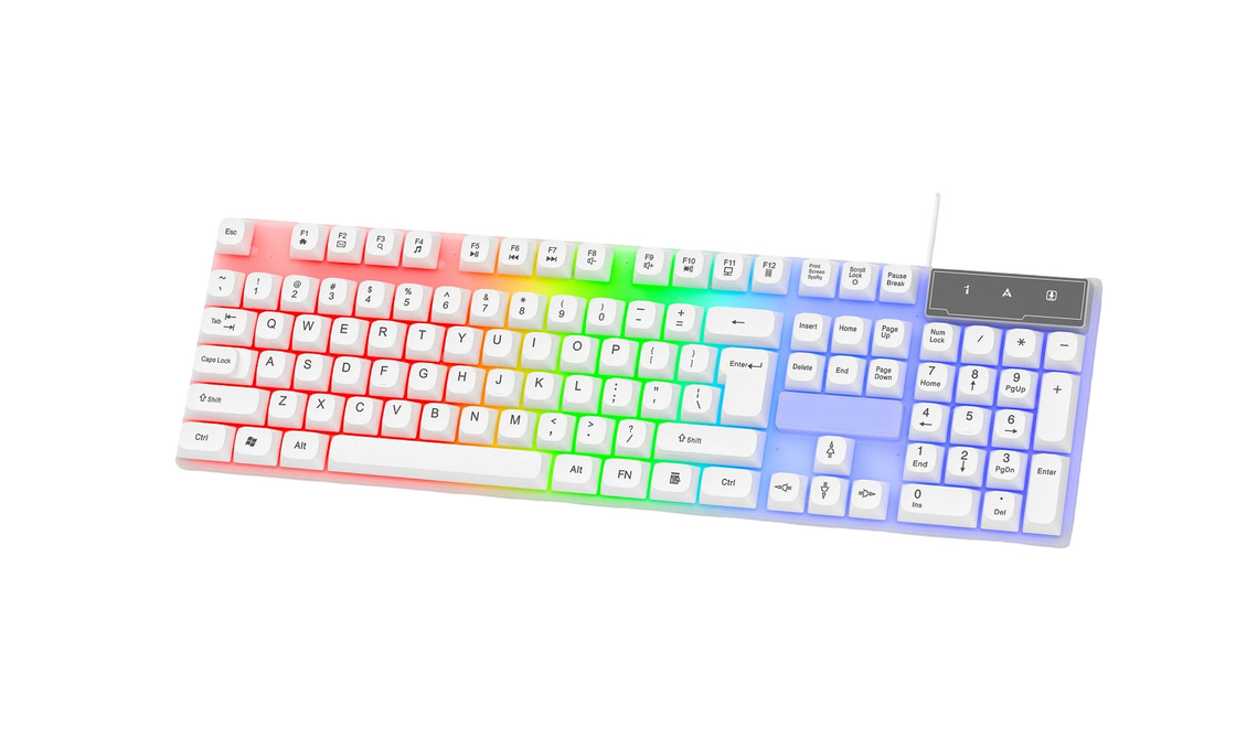 104 teclas Teclado de juego de tamaño completo fácil de transportar luz de fondo de arco iris LED fresco Todas las teclas FN + F1-F12
