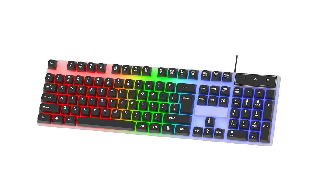 104 teclas Teclado de juego de tamaño completo fácil de transportar luz de fondo de arco iris LED fresco Todas las teclas FN + F1-F12