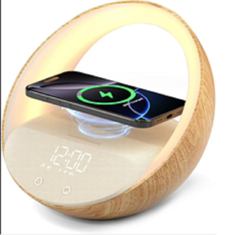 Altavoz de carga inalámbrica multifuncional Conectividad Bluetooth Luces LED incorporadas y reloj de alarma para familias
