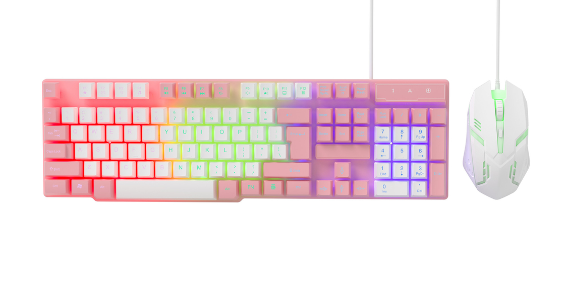 Compacto y portátil con iluminación estática del arco iris y película de carbono de alta gama 2 en 1 teclado y ratón para jugadores creativos