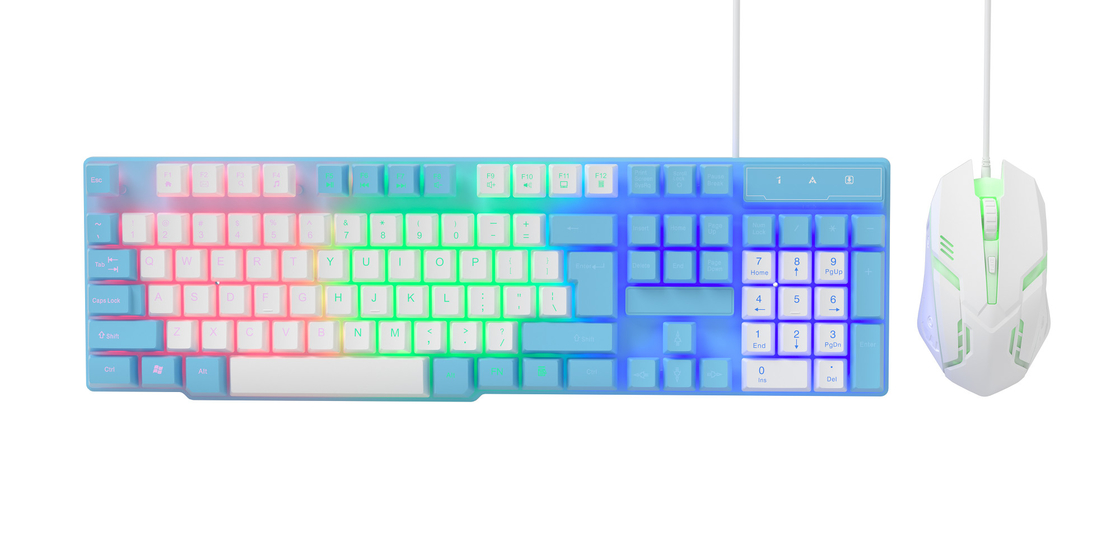 Compacto y portátil con iluminación estática del arco iris y película de carbono de alta gama 2 en 1 teclado y ratón para jugadores creativos