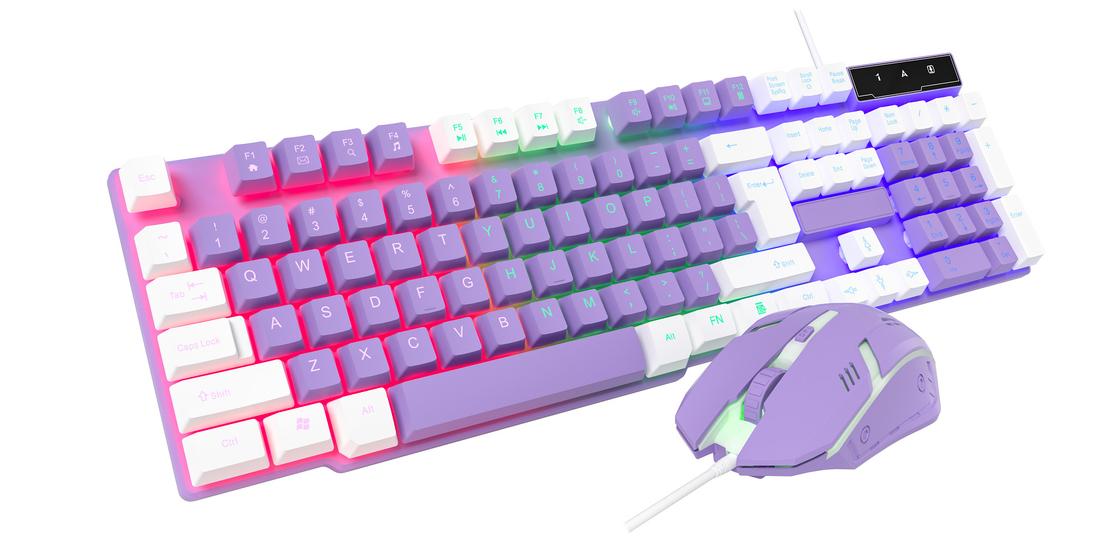 Compacto y portátil con iluminación estática del arco iris y película de carbono de alta gama 2 en 1 teclado y ratón para jugadores creativos