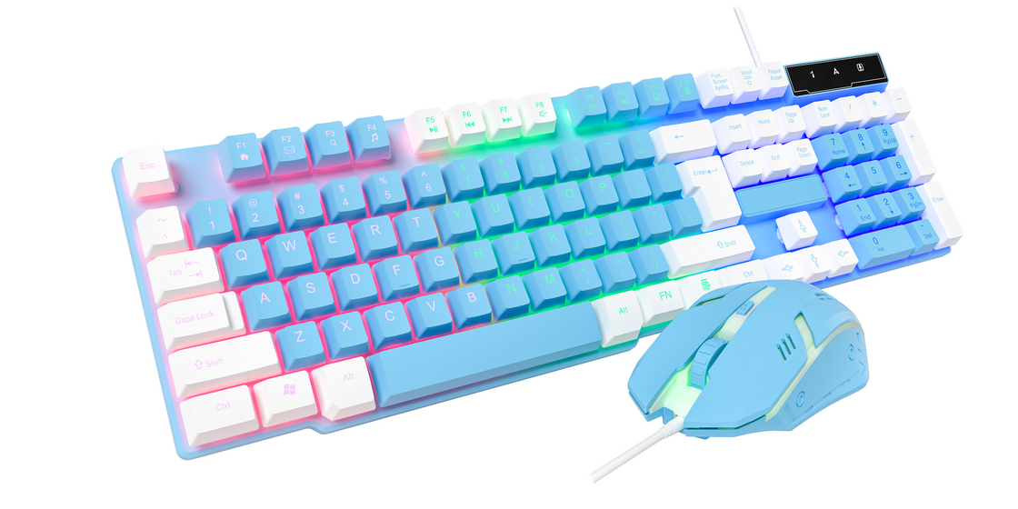 Compacto y portátil con iluminación estática del arco iris y película de carbono de alta gama 2 en 1 teclado y ratón para jugadores creativos