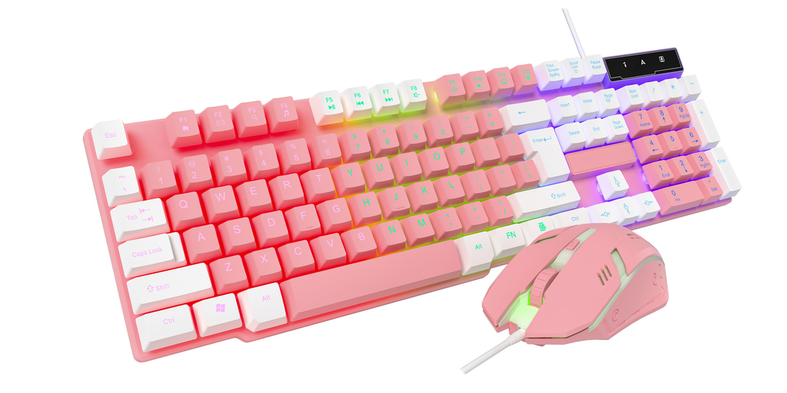 Compacto y portátil con iluminación estática del arco iris y película de carbono de alta gama 2 en 1 teclado y ratón para jugadores creativos