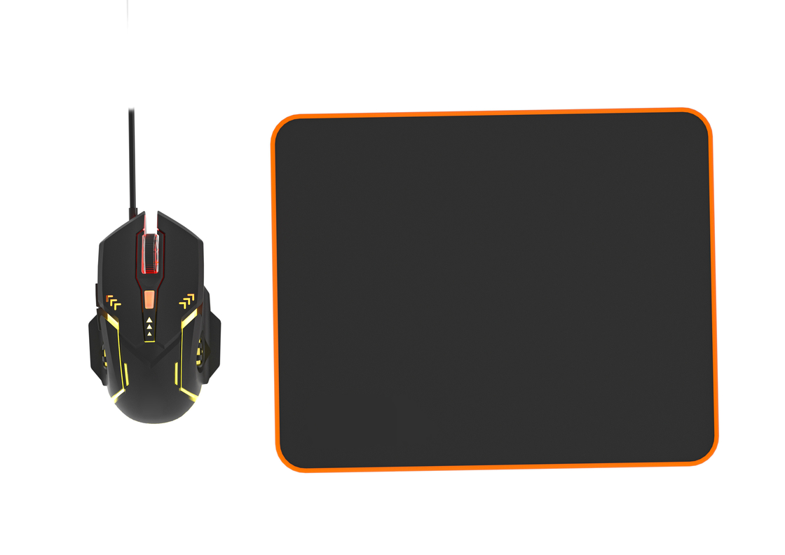 Iluminación estática de color arco iris Teclado de película de carbono de alta gama 6D Ratón de juego con cable con ergonomía Pad de ratón cómodo