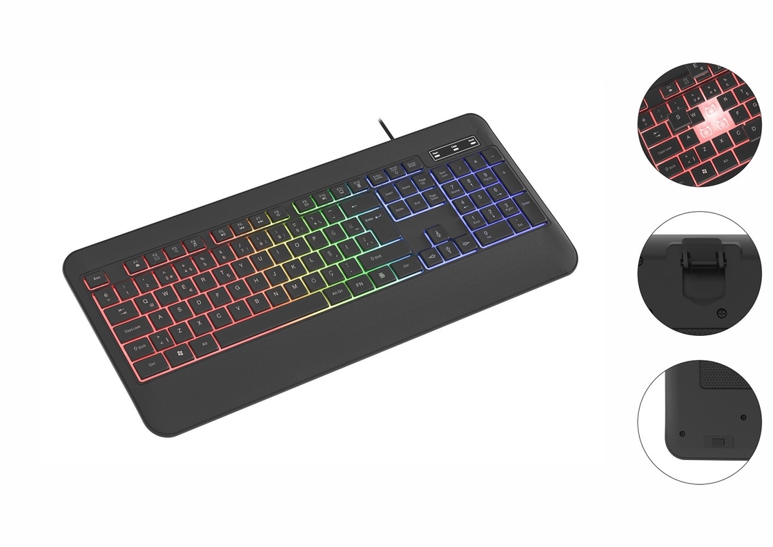 Reverso RGB en modo de luz no respirante teclado con película de fibra de carbono para jugadores entusiastas de la tecnología