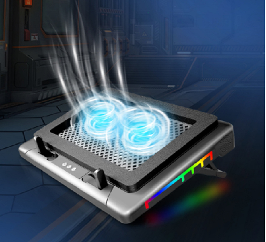 bandeja de refrigeración de computadora portátil con iluminación RGB Dos ventiladores de 14 cm que funcionan a 1400±10% RPM 7 niveles de ajuste de altura para jugadores