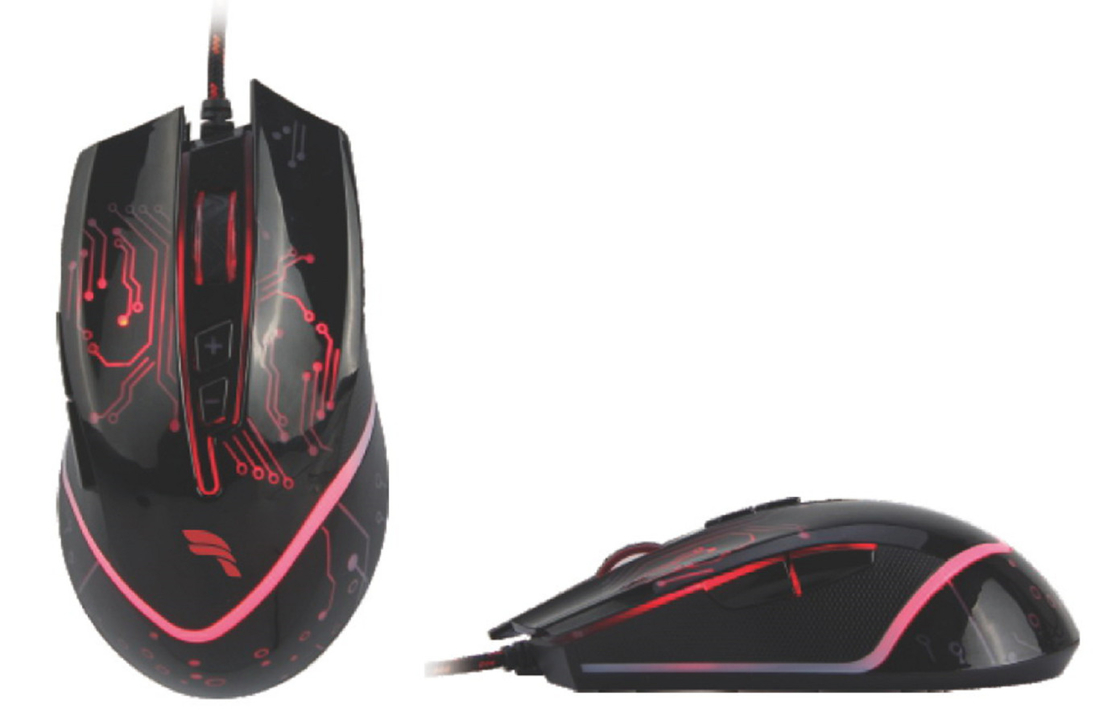 6D Botón de ratón con cable trenzado USB Diseño negro clásico Compatible con múltiples sistemas.