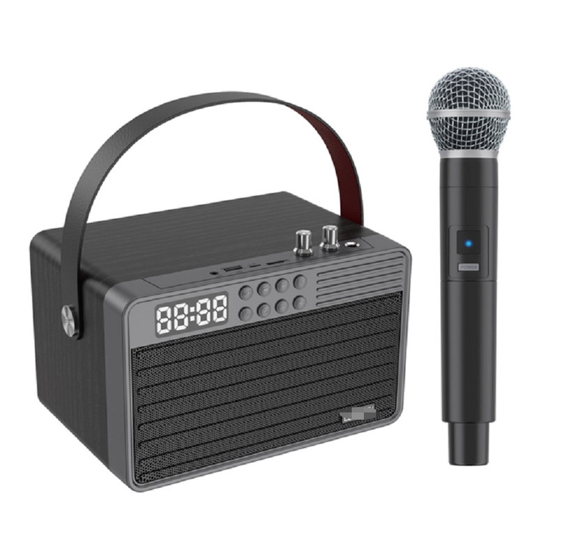 Soporta Bluetooth AUX TF Card U Disk Radio FM Micrófono inalámbrico de madera ABS Material de malla de hierro 2400mAh Batería