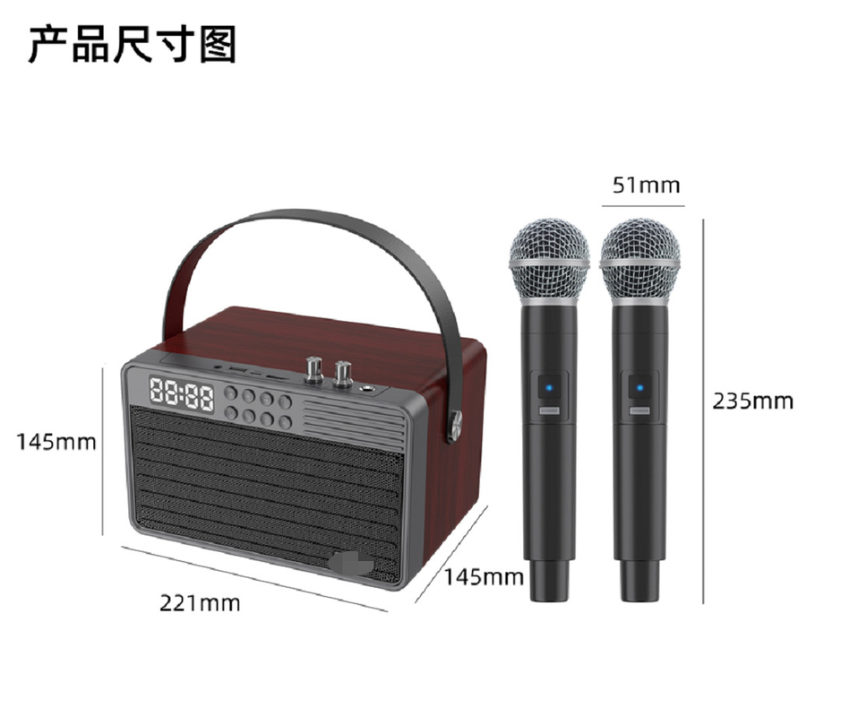 Soporta Bluetooth AUX TF Card U Disk Radio FM Micrófono inalámbrico de madera ABS Material de malla de hierro 2400mAh Batería