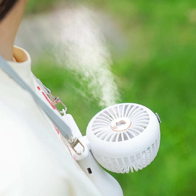 Batería de 500mAh 2 horas de carga Tres velocidades de viento 148g de peso ligero Halterneck escritorio portátil 3 en 1 Nano ventilador de pulverización