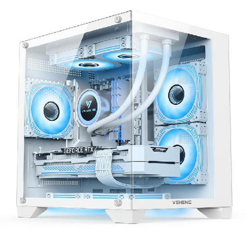 Diseño panorámico Iluminación RGB Soporta Micro-ATX / Mini-ITX Cuadra con GPU de 330 mm 4 ranuras y enfriadores de CPU de 170 mm 6 soportes de ventilador