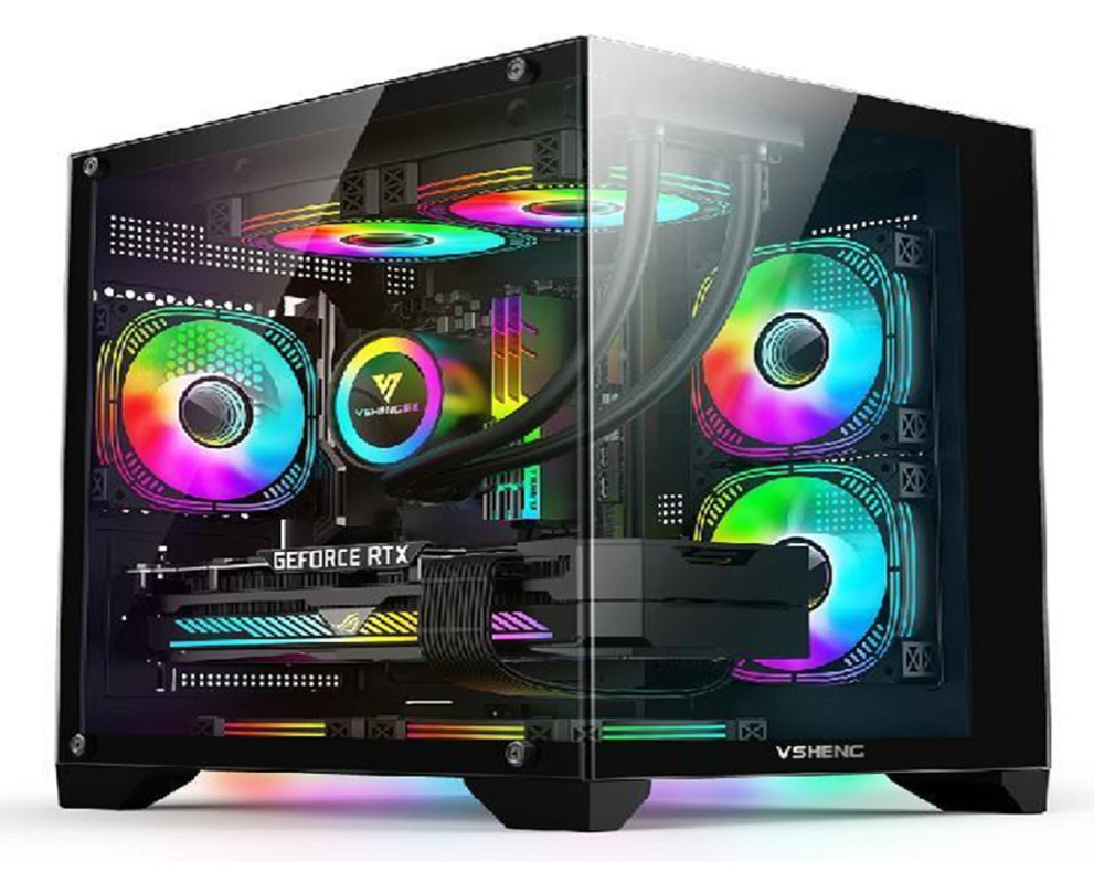 Diseño panorámico Iluminación RGB Soporta Micro-ATX / Mini-ITX Cuadra con GPU de 330 mm 4 ranuras y enfriadores de CPU de 170 mm 6 soportes de ventilador
