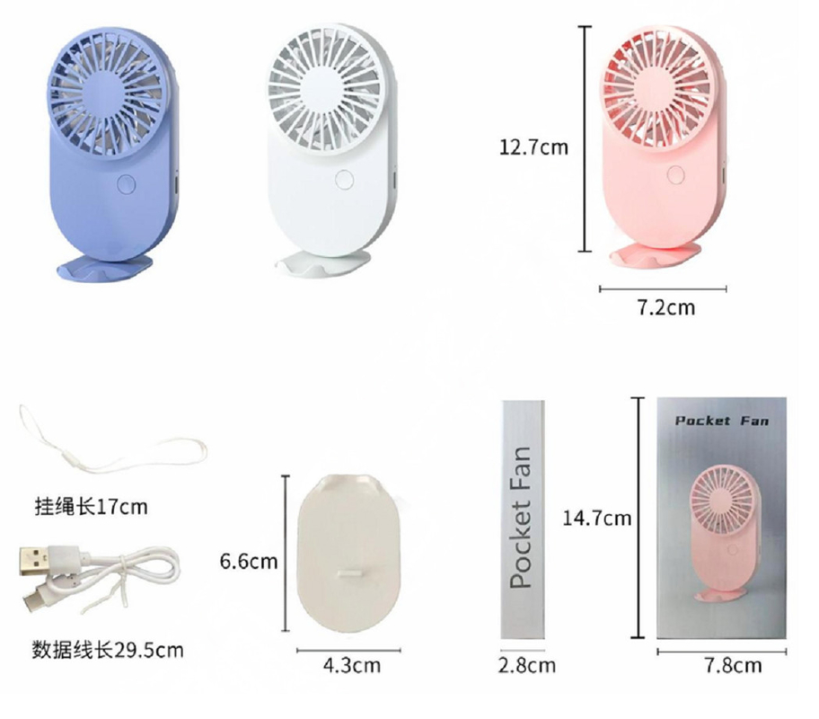 Pink White Blue Candy Design Ventiladores portátiles 115g con cordón y base 3 Velocidad del viento 500mAh Batería tipo-C Carga rápida