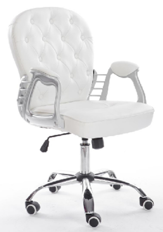 Diseño ergonómico con ajuste de inclinación Cuero PU blanco Cuadro de metal recubierto de polvo Apoyos de brazos acolchados Elevador de gas cromo