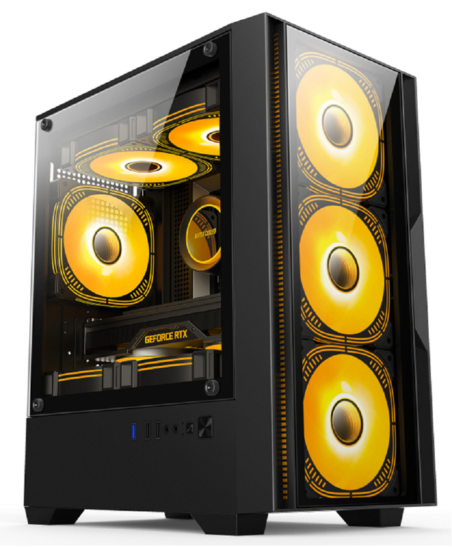 Compatible con las placas base M-ATX/ITX Instalación en doble modo Diseño de 5 ventiladores Iluminación lateral panorámica Cuerpo de computadora para jugadores de gama media