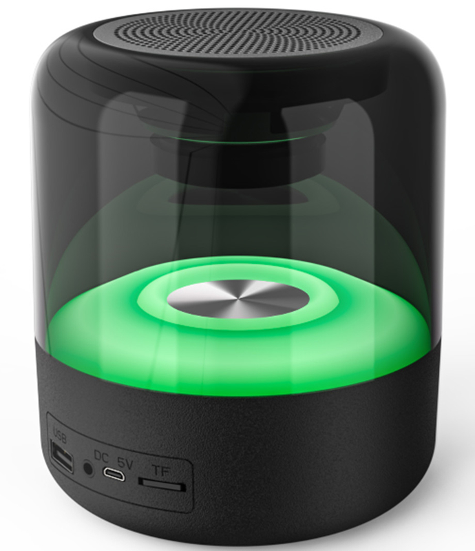 Altavoz portátil negro con batería de 3.7V 1200mAh Bluetooth TF Card Radio FM USB Drive y efectos de iluminación dinámica Perfecto